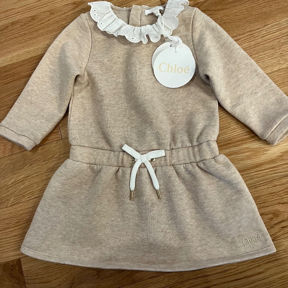 Chloe long sleeve toddler dress with. Lace collar — size 12 months